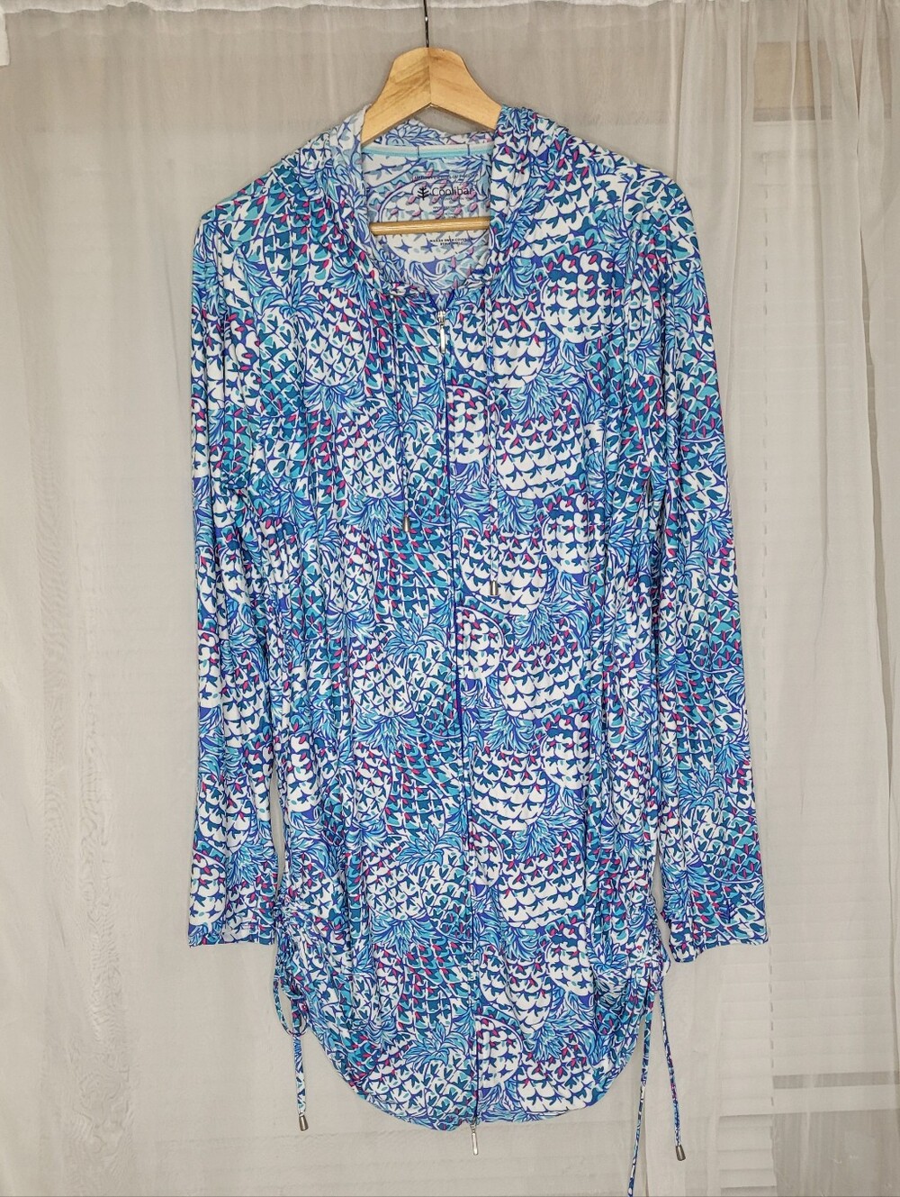 Coolibar WAILEA SWIM COVER-UP Pineapple Medium Hooded Full Zip